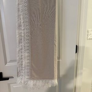 Hobby Lobby Chambray Neutral Color with Lace Fringe Trim Tablecloth Sz 60 x 104"